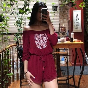 SOLD Abercrombie Fitch Red Off the Shoulder Romper